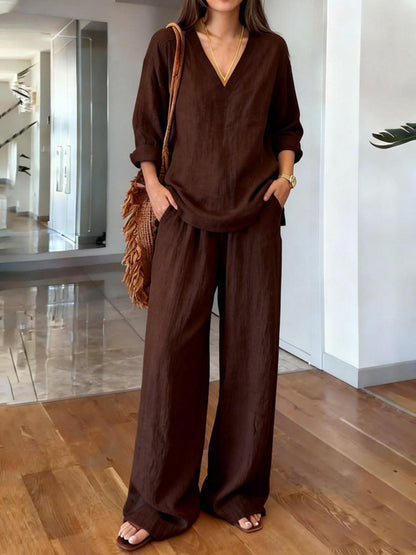 Damen-Baumwoll-Langarmshirt und -Hose in verschiedenen Farben, vorgewaschen