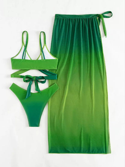 Dreiteiliges Bikini-Set von Andrea Serena mit grünem Farbverlauf