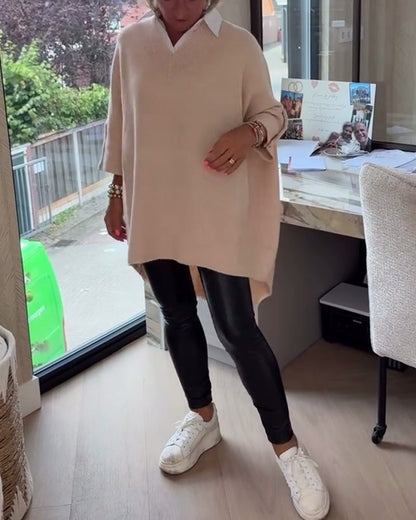 Andrea's™ | Pullover Mit V-Ausschnitt, Geknöpft Und Asymmetrisch Merkmalen