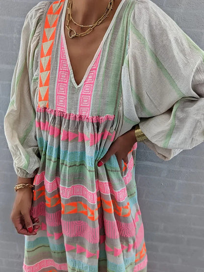 Andrea's™ | Boho-Kleid mit Puffärmeln in großen Größen