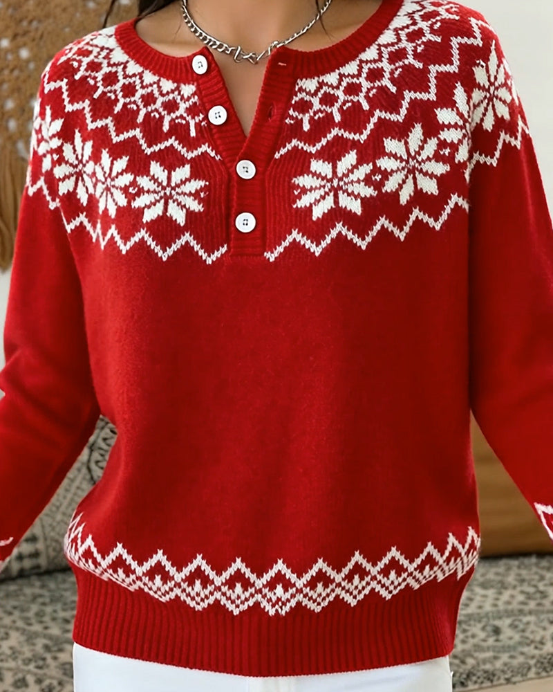 Andrea's™ | Pullover Schneeflocke Jacquard halboffen