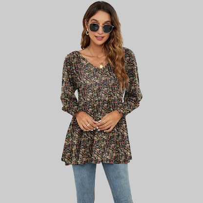 Bluse mit Blumenmuster, Puffärmeln und V-Ausschnitt von Andrea Serena