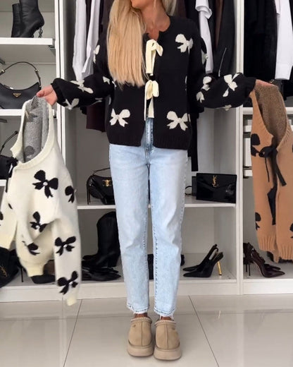 Andrea's™ | Cardigan mit Perlenschleife und Schnürung