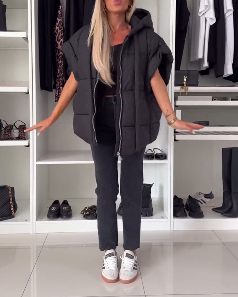 Andrea's™ | Gefütterte Jacken mit Kapuze, einfarbig, Reißverschluss und kurzen Ärmeln