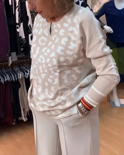 Andrea's™ | Pullover Leopardenmuster Farbblockung