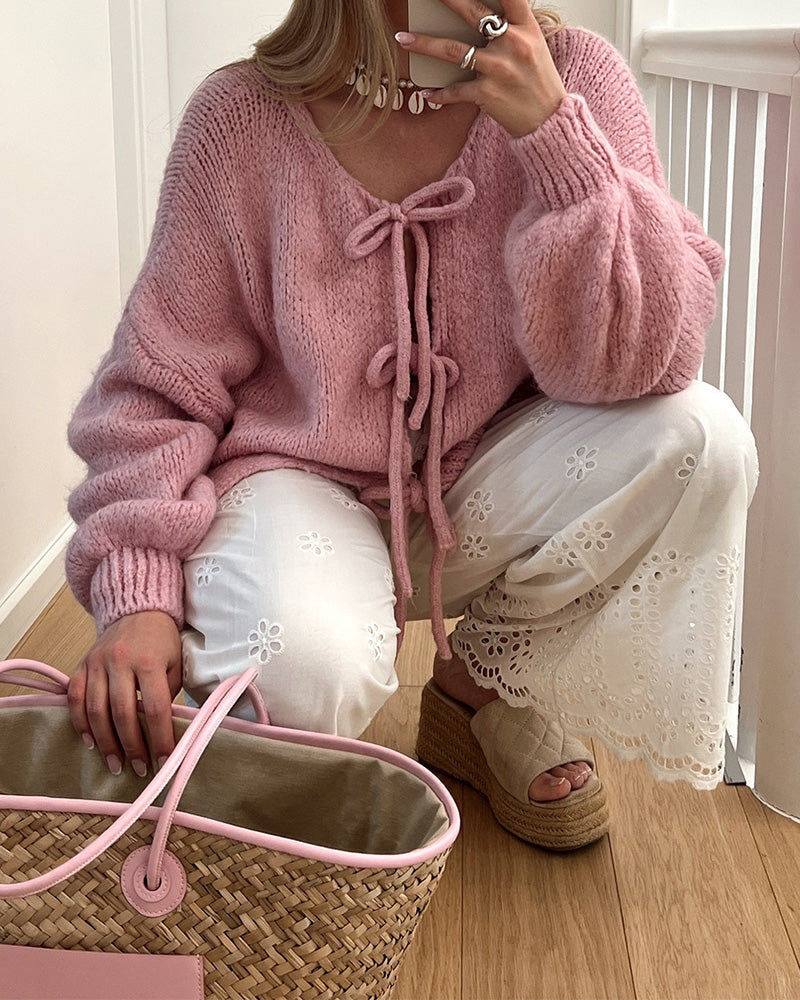 Andrea's™ | Einfarbige Strickjacke mit Schnürung im Lazy-Stil