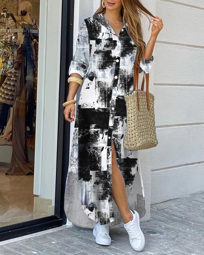 Elegantes bedrucktes langes Hemdkleid von Andrea Serena