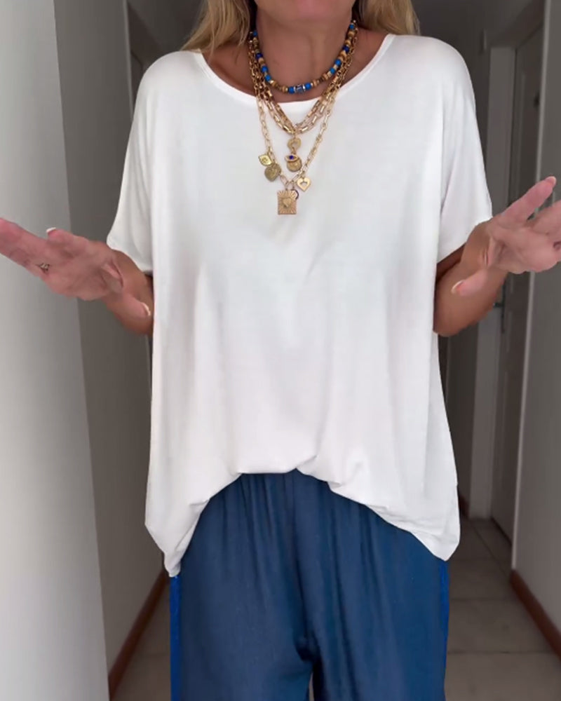 Andrea's™ | Einfarbiges kurzarm-t-shirt mit rundhalsausschnitt