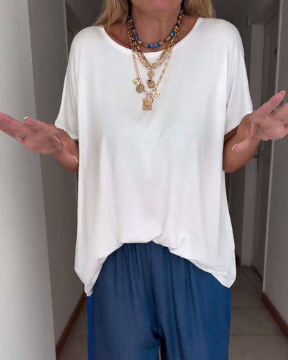 Andrea's™ | Einfarbiges kurzarm-t-shirt mit rundhalsausschnitt