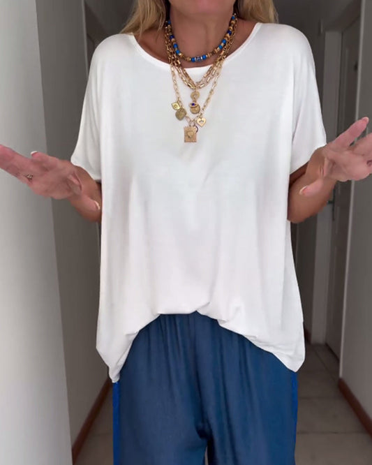 Andrea's™ | Einfarbiges kurzarm-t-shirt mit rundhalsausschnitt