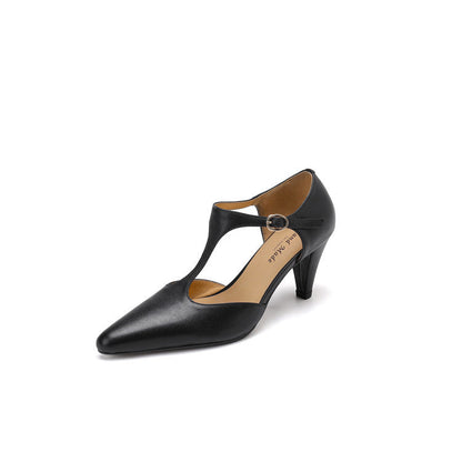 Retro-Sandalen mit T-Riemen und hohem Absatz von Andrea Serena