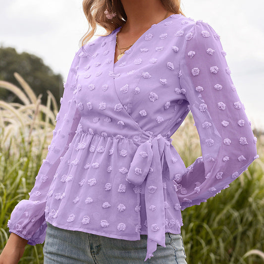 Elegante Jacquard-Bluse mit V-Ausschnitt von Andrea Serena