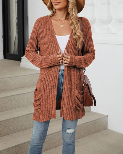 Andrea's™ | Lässiger, einfarbiger cardigan mit langen ärmeln und tasche