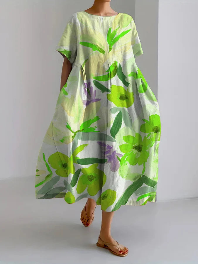Kunstvoll geblümtes Andrea Serena Sommer-Midikleid