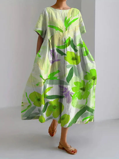 Kunstvoll geblümtes Andrea Serena Sommer-Midikleid