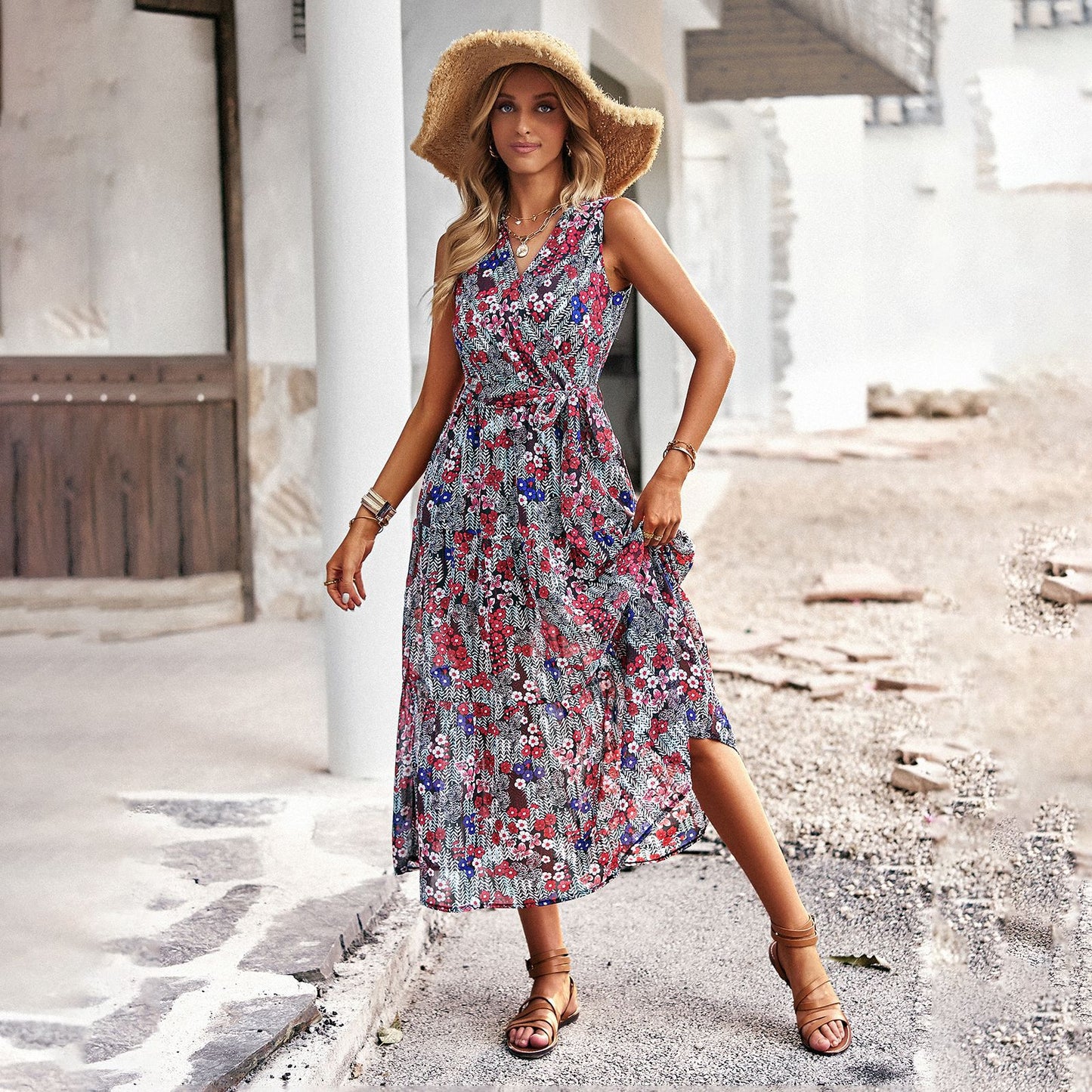 Elegantes Andrea Serena Urlaubs-Midikleid mit Blumenmuster