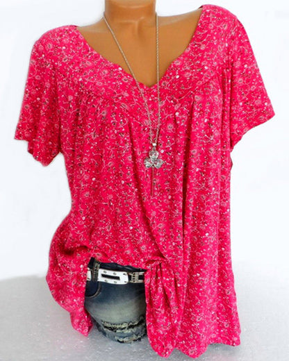 Andrea's™ | Lockeres Kurzarm-T-Shirt mit V-Ausschnitt