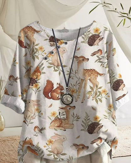 Andrea's™ | Blumen-t-shirt mit halben ärmeln