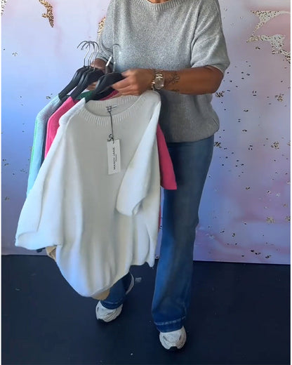 Andrea's™ | Lässiger, lockerer pullover mit rundhalsausschnitt und unifarbe