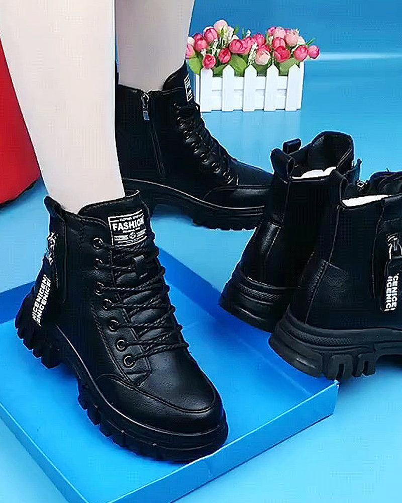 Andrea's™ | Einfarbige kurze Martin-Stiefel aus Fleece