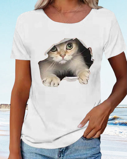 Andrea's™ | T-Shirt mit zerrissenem Katzen-Print