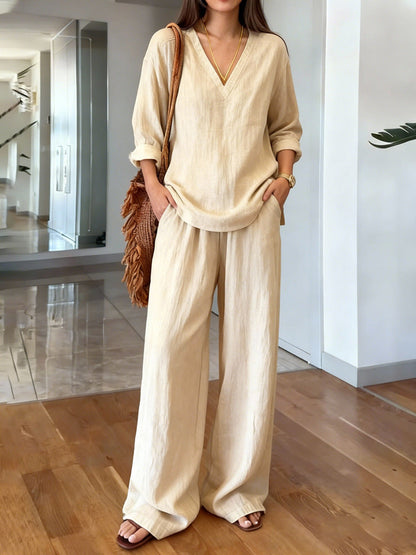 Damen-Baumwoll-Langarmshirt und -Hose in verschiedenen Farben, vorgewaschen