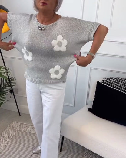 Andrea's™ | Schmaler pullover mit rundhalsausschnitt und blumenmuster