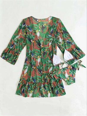 Bikini-Kimono-Set von Andrea Serena mit tropischem Print