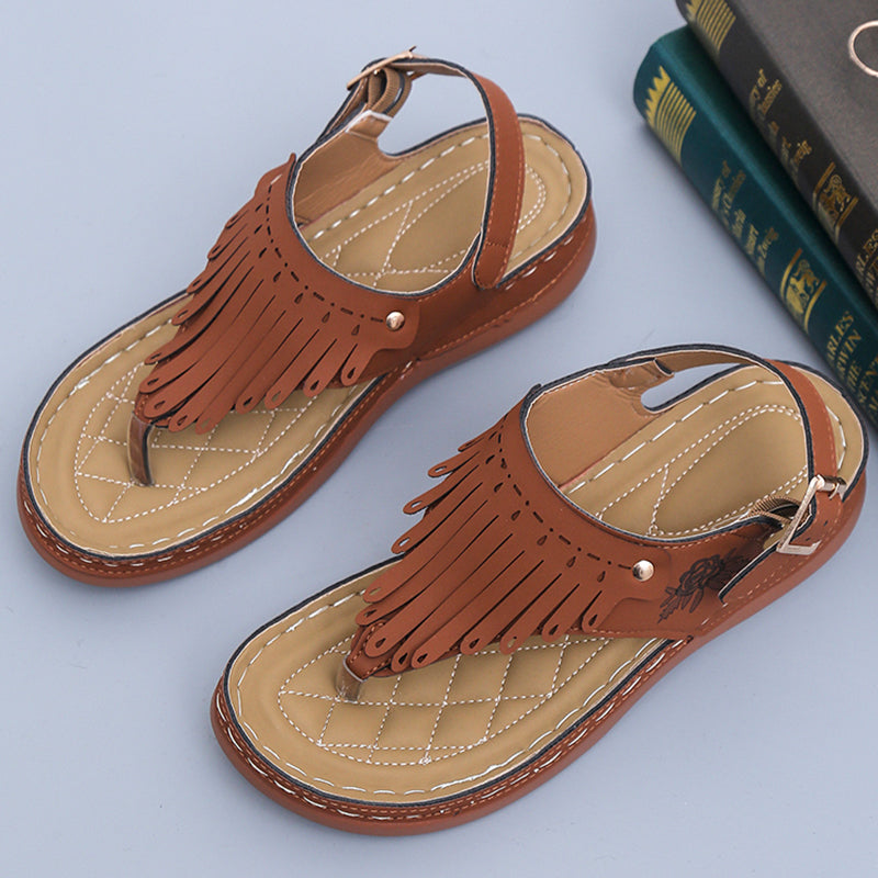 Boho-Fransen-Zehentrenner Andrea Serena Keilsandalen