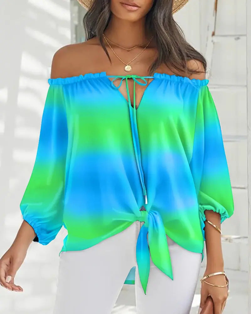 Schickes schulterfreies bedrucktes Top von Andrea Serena