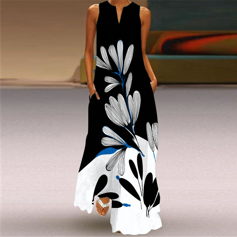 Chic Print Maxi Dress Andrea Serena Sleeveless V-Neck