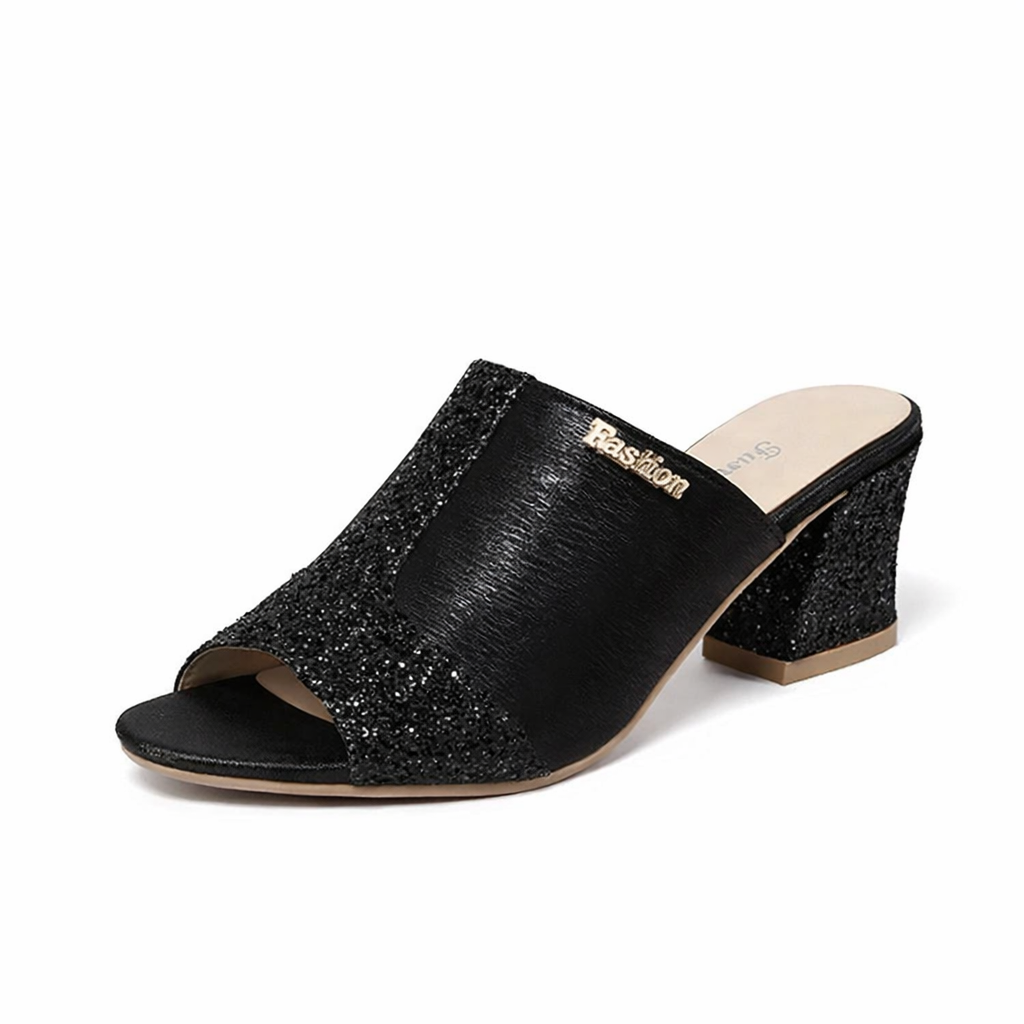 Glitzernde Andrea Serena Sandalen mit Blockabsatz