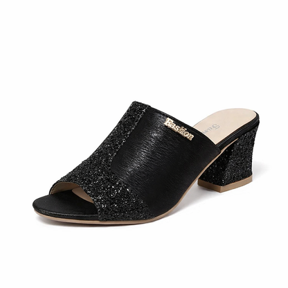 Glitzernde Andrea Serena Sandalen mit Blockabsatz