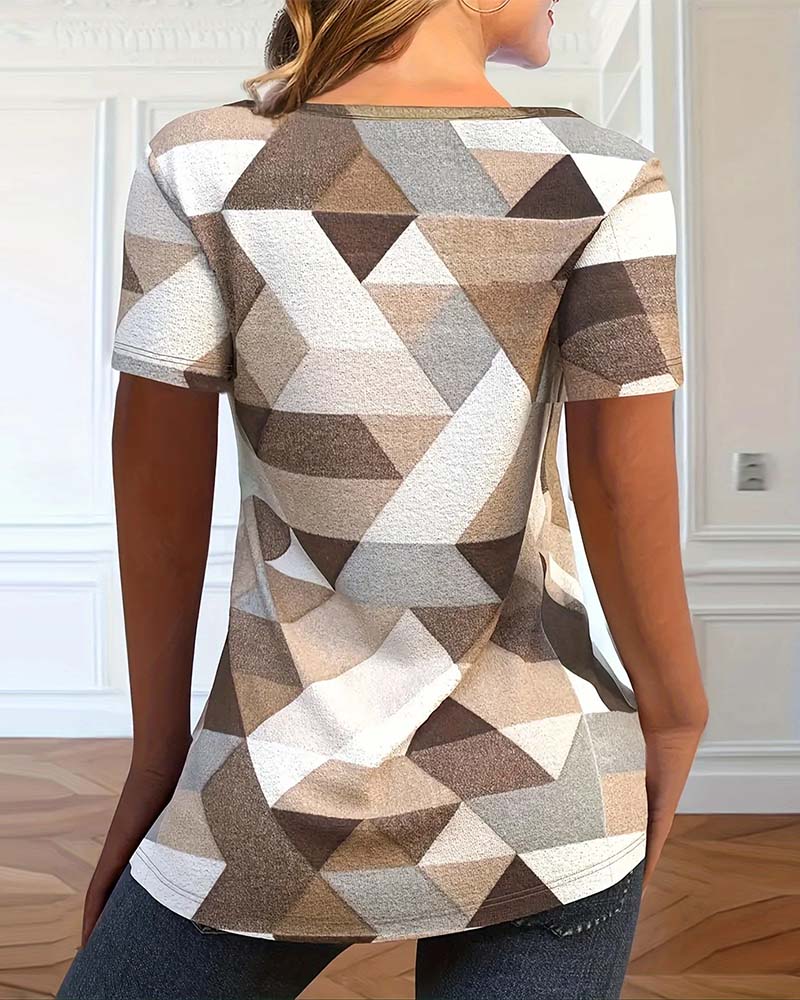 Andrea's™ | T-Shirt Mit Casual Farbblock U-förmigem Halsausschnitt