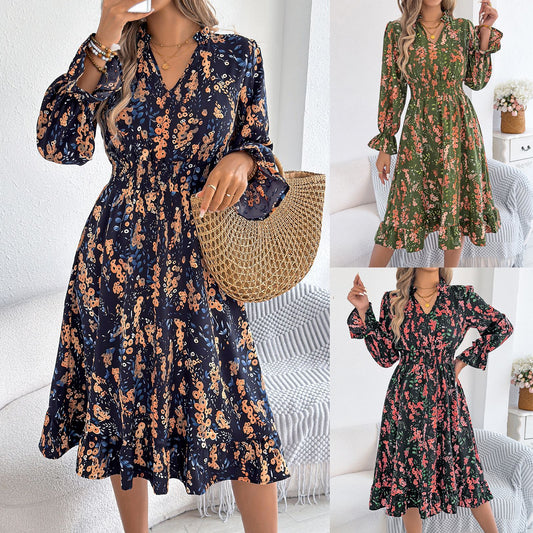 Floral Bell Sleeve Andrea Serena Midi Dress