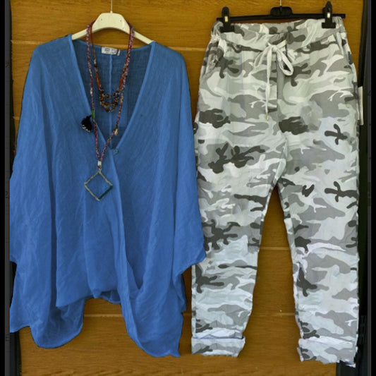 Andrea's™ | Lässiges Set mit Camouflage-Hose und leichter Bluse