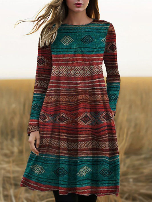 Andrea's™ | Langärmeliges Midikleid mit Boho-Print