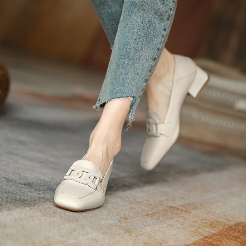 Elegant Andrea Serena Chunky Heel Loafer Pumps