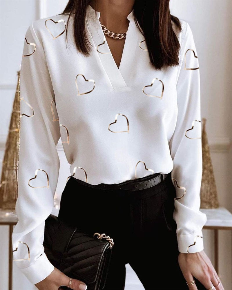 Bedrucktes Langarmshirt mit V-Ausschnitt von Andrea Serena