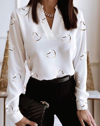 Bedrucktes Langarmshirt mit V-Ausschnitt von Andrea Serena