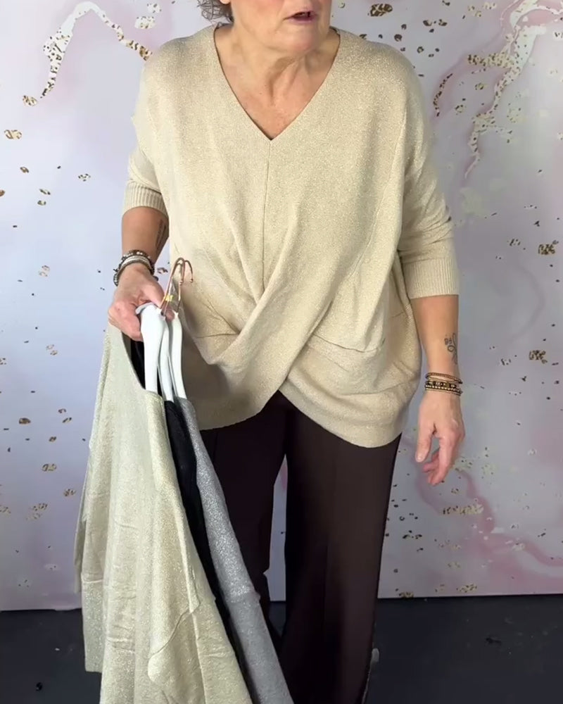 Andrea's™ | Pullover mit V-Ausschnitt und unregelmäßigem Saum