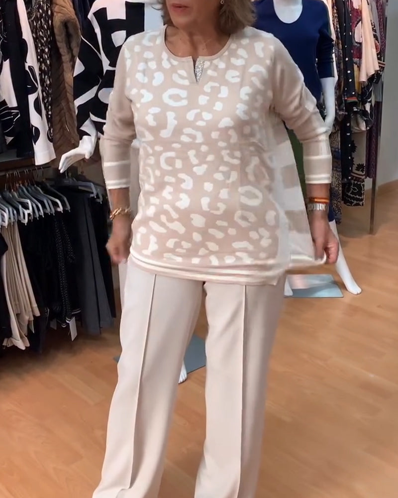 Andrea's™ | Pullover Leopardenmuster Farbblockung