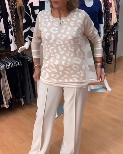 Andrea's™ | Pullover Leopardenmuster Farbblockung