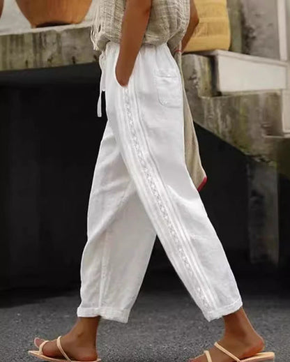 Elegante, knöchellange Baumwoll-Leinen-Hose von Andrea Serena