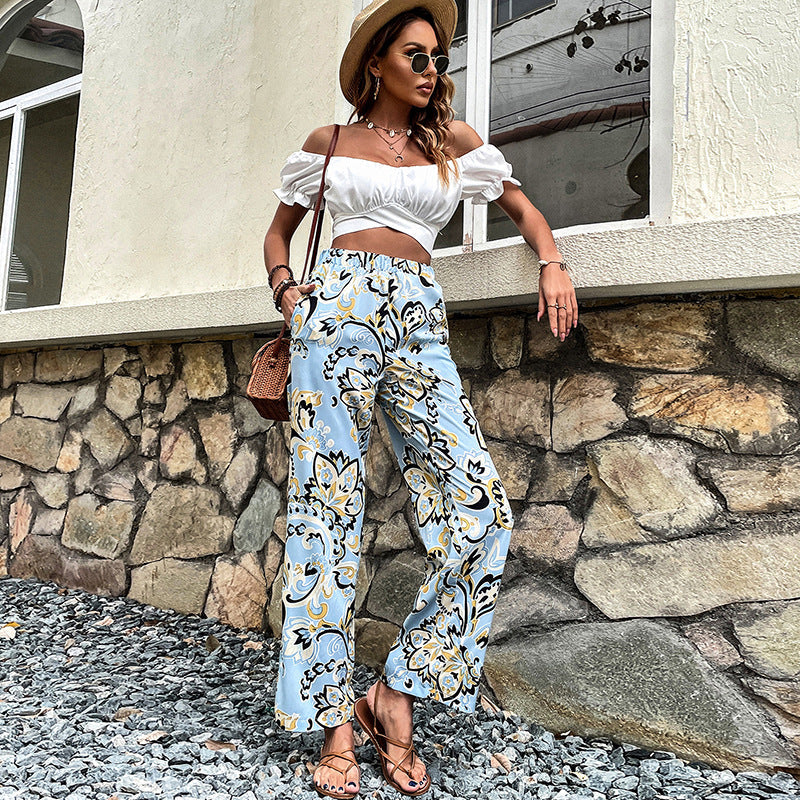 Hose mit Blumenmuster und geradem Bein von Andrea Serena