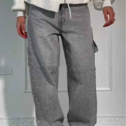 Andrea's™ | Glänzende, locker geschnittene Jeans mit weitem Bein und Taschen