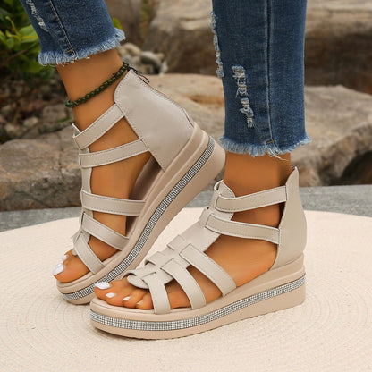 Andrea's™ | Sommerliche Damen-Keilabsatzsandalen mit Strasssteinchen