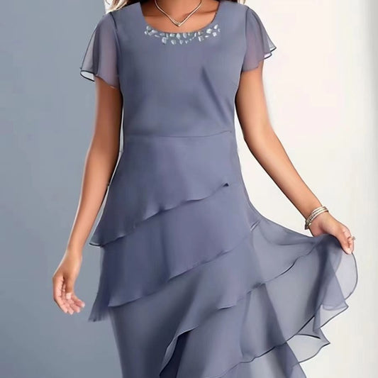 Andrea's™ | Elegantes Chiffonkleid mit Volants und Schmuckkragen