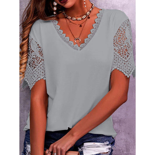 Andrea's™ | Lässig geschnittene Damen-Sommerbluse mit V-Ausschnitt und kurzen Ärmeln