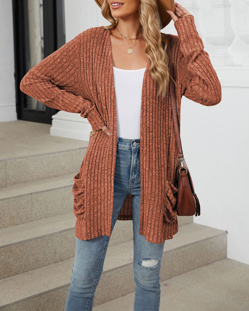 Andrea's™ | Lässiger, einfarbiger cardigan mit langen ärmeln und tasche
